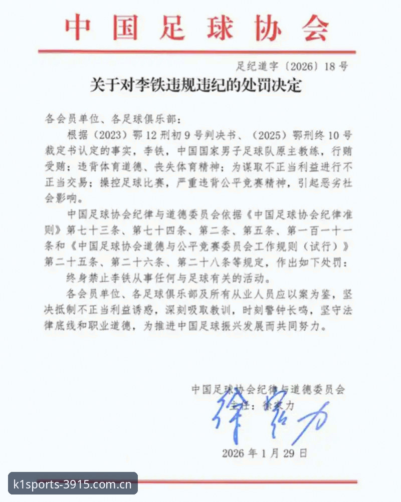 亚洲体育品牌 足协第三批禁足名单详解:k1体育平台老用户梳理17人终身与48人限足